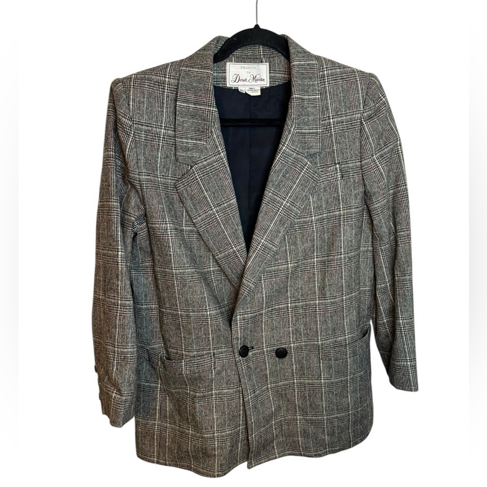 Derek Martin Vintage Wool Houndstooth Plaid Academia Blazer